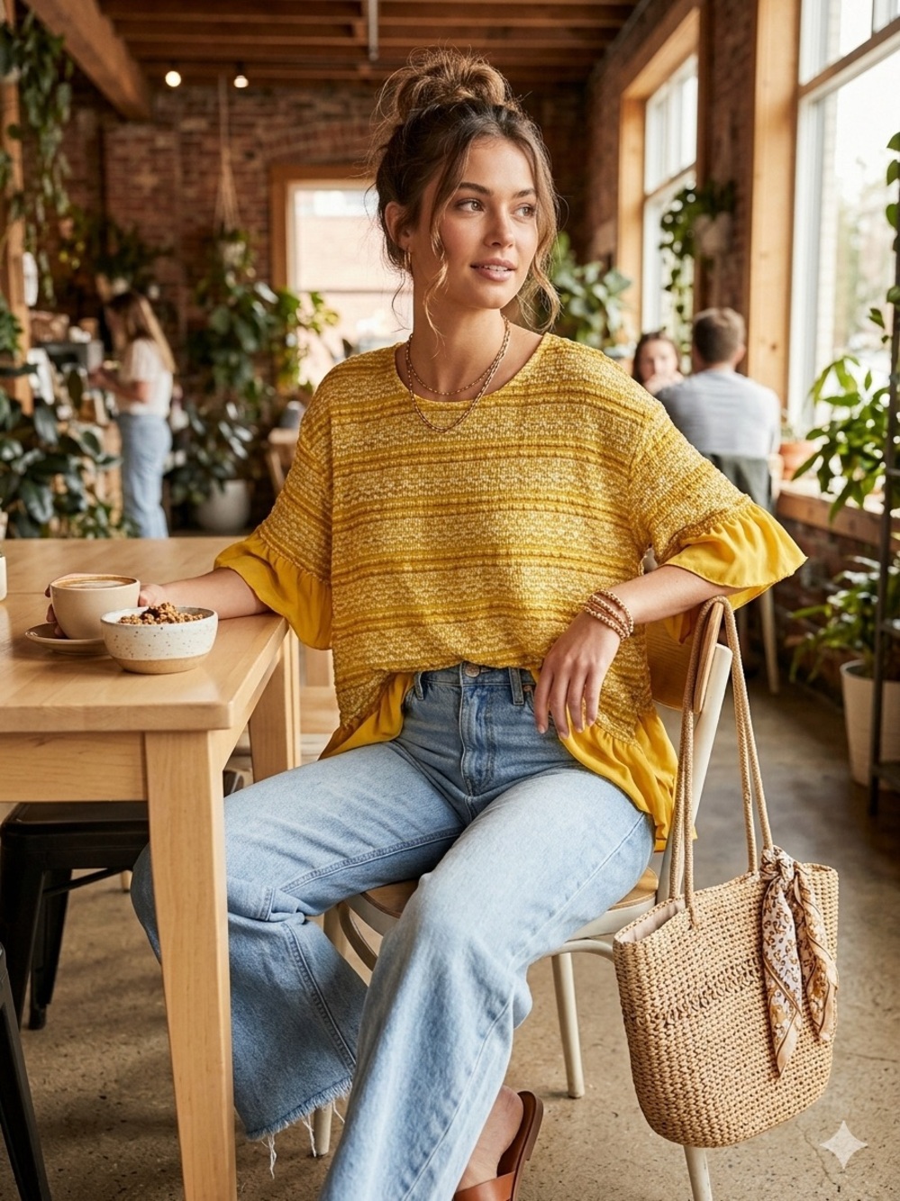Umgee Small Mustard Yellow Textured Layered Short-Sleeve Oversized Crop Top